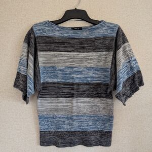 Style & Co. Vintage Blue and Gray Striped Short Sleeve Sweater